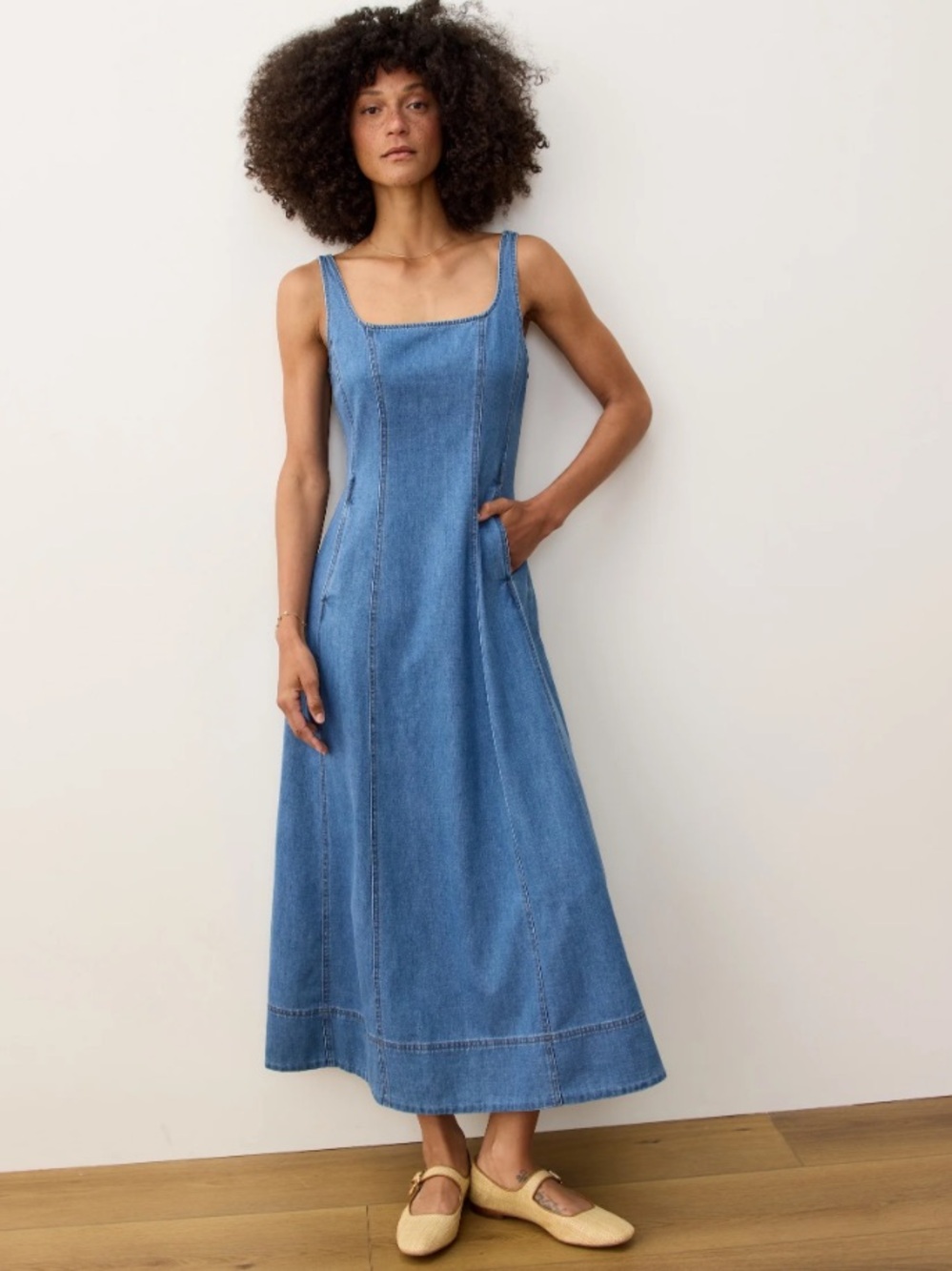 Marine Layer Roan Denim Maxi Dress Sz M Blue